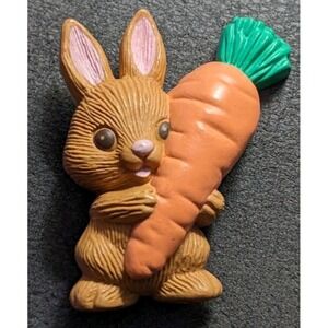 Vintage Hallmark Brown Bunny Pin Easter 1980's Carrot Rabbit Spring Plastic